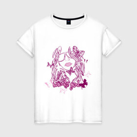 Женская футболка хлопок с принтом Butterfly Girl в Санкт-Петербурге, 100% хлопок | прямой крой, круглый вырез горловины, длина до линии бедер, слегка спущенное плечо | 