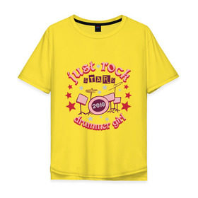 Мужская футболка хлопок Oversize с принтом DrummerGirl в Санкт-Петербурге, 100% хлопок | свободный крой, круглый ворот, “спинка” длиннее передней части | Тематика изображения на принте: 