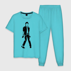 Мужская пижама хлопок с принтом Майкл Джексон (9) в Санкт-Петербурге, 100% хлопок | брюки и футболка прямого кроя, без карманов, на брюках мягкая резинка на поясе и по низу штанин
 | Тематика изображения на принте: michael jackson | зщз | король | майкл джексон | поп