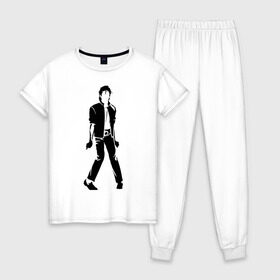 Женская пижама хлопок с принтом Майкл Джексон (9) в Санкт-Петербурге, 100% хлопок | брюки и футболка прямого кроя, без карманов, на брюках мягкая резинка на поясе и по низу штанин | michael jackson | зщз | король | майкл джексон | поп