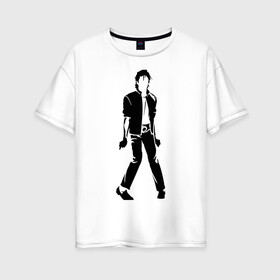 Женская футболка хлопок Oversize с принтом Майкл Джексон (9) в Санкт-Петербурге, 100% хлопок | свободный крой, круглый ворот, спущенный рукав, длина до линии бедер
 | michael jackson | зщз | король | майкл джексон | поп