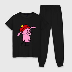 Женская пижама хлопок с принтом Свин в Санкт-Петербурге, 100% хлопок | брюки и футболка прямого кроя, без карманов, на брюках мягкая резинка на поясе и по низу штанин | поросенок | свин | свинка | свинья