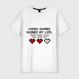 Мужская футболка премиум с принтом Видео игры в Санкт-Петербурге, 92% хлопок, 8% лайкра | приталенный силуэт, круглый вырез ворота, длина до линии бедра, короткий рукав | 8 bit | 8 бит | life | video games | жизнь | сердечки