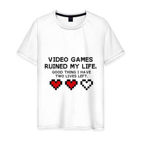 Мужская футболка хлопок с принтом Видео игры в Санкт-Петербурге, 100% хлопок | прямой крой, круглый вырез горловины, длина до линии бедер, слегка спущенное плечо. | 8 bit | 8 бит | life | video games | жизнь | сердечки