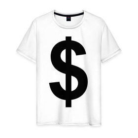 Мужская футболка хлопок с принтом знак доллара $ в Санкт-Петербурге, 100% хлопок | прямой крой, круглый вырез горловины, длина до линии бедер, слегка спущенное плечо. | dollar | бабло | бакс | валюта | деньги | доллар | знак доллара