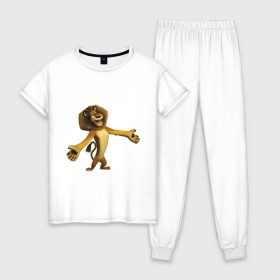 Женская пижама хлопок с принтом Мадагаскар-Лев (2) в Санкт-Петербурге, 100% хлопок | брюки и футболка прямого кроя, без карманов, на брюках мягкая резинка на поясе и по низу штанин | madagascar | лев | мадагаскар