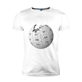 Мужская футболка премиум с принтом Wikipedia в Санкт-Петербурге, 92% хлопок, 8% лайкра | приталенный силуэт, круглый вырез ворота, длина до линии бедра, короткий рукав | wiki | wikipedia | вики | википедия | логотип