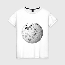 Женская футболка хлопок с принтом Wikipedia в Санкт-Петербурге, 100% хлопок | прямой крой, круглый вырез горловины, длина до линии бедер, слегка спущенное плечо | wiki | wikipedia | вики | википедия | логотип