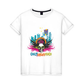 Женская футболка хлопок с принтом Crazy urban disco в Санкт-Петербурге, 100% хлопок | прямой крой, круглый вырез горловины, длина до линии бедер, слегка спущенное плечо | club | crazy | crazy  disco | disco | urban | urban disco | диско | клуб | клубные | крейзи диско | урбан | урбан стайл