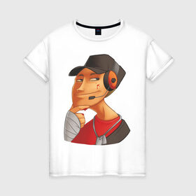 Женская футболка хлопок с принтом Scout face - TF2 в Санкт-Петербурге, 100% хлопок | прямой крой, круглый вырез горловины, длина до линии бедер, слегка спущенное плечо | team fortress 2 | tf2 | разведчик