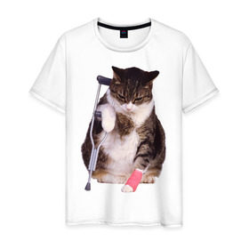 Мужская футболка хлопок с принтом Бедный котик в Санкт-Петербурге, 100% хлопок | прямой крой, круглый вырез горловины, длина до линии бедер, слегка спущенное плечо. | 
