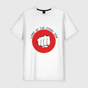 Мужская футболка премиум с принтом Страна восходящего солнца в Санкт-Петербурге, 92% хлопок, 8% лайкра | приталенный силуэт, круглый вырез ворота, длина до линии бедра, короткий рукав | land of the rising sun | кулак | страна восходящего солнца | флаг японии | япония
