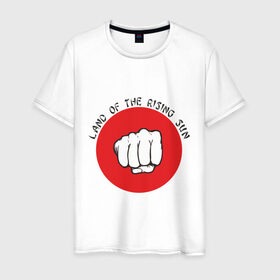 Мужская футболка хлопок с принтом Страна восходящего солнца в Санкт-Петербурге, 100% хлопок | прямой крой, круглый вырез горловины, длина до линии бедер, слегка спущенное плечо. | land of the rising sun | кулак | страна восходящего солнца | флаг японии | япония
