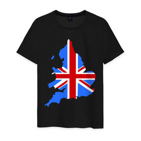 Мужская футболка хлопок с принтом Карта Англии в Санкт-Петербурге, 100% хлопок | прямой крой, круглый вырез горловины, длина до линии бедер, слегка спущенное плечо. | england | gb | uk | британия | британский флаг | карта англии | флаги