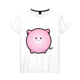 Женская футболка хлопок с принтом Cute Puffy Animals (2) в Санкт-Петербурге, 100% хлопок | прямой крой, круглый вырез горловины, длина до линии бедер, слегка спущенное плечо | cute puffy animals | животные | милые надутые | поросенок | свинка | свинья | хрюн | хрюшка