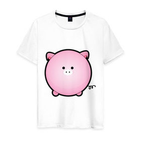 Мужская футболка хлопок с принтом Cute Puffy Animals (2) в Санкт-Петербурге, 100% хлопок | прямой крой, круглый вырез горловины, длина до линии бедер, слегка спущенное плечо. | cute puffy animals | животные | милые надутые | поросенок | свинка | свинья | хрюн | хрюшка