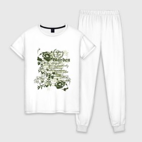 Женская пижама хлопок с принтом Garden Style в Санкт-Петербурге, 100% хлопок | брюки и футболка прямого кроя, без карманов, на брюках мягкая резинка на поясе и по низу штанин | Тематика изображения на принте: 