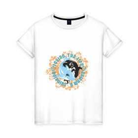 Женская футболка хлопок с принтом Дельфины в Санкт-Петербурге, 100% хлопок | прямой крой, круглый вырез горловины, длина до линии бедер, слегка спущенное плечо | графика | дельфин | дельфины | животные | млекопитающие | принт