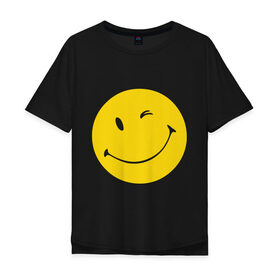Мужская футболка хлопок Oversize с принтом Smiles в Санкт-Петербурге, 100% хлопок | свободный крой, круглый ворот, “спинка” длиннее передней части | smiles | подмигивающий смайлик | смайл | смайлик | улыбающейся смайлик | улыбка