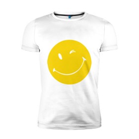 Мужская футболка премиум с принтом Smiles в Санкт-Петербурге, 92% хлопок, 8% лайкра | приталенный силуэт, круглый вырез ворота, длина до линии бедра, короткий рукав | smiles | подмигивающий смайлик | смайл | смайлик | улыбающейся смайлик | улыбка