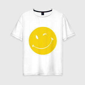 Женская футболка хлопок Oversize с принтом Smiles в Санкт-Петербурге, 100% хлопок | свободный крой, круглый ворот, спущенный рукав, длина до линии бедер
 | smiles | подмигивающий смайлик | смайл | смайлик | улыбающейся смайлик | улыбка