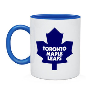 Кружка двухцветная с принтом Toronto Maple Leafs в Санкт-Петербурге, керамика | объем — 330 мл, диаметр — 80 мм. Цветная ручка и кайма сверху, в некоторых цветах — вся внутренняя часть | Тематика изображения на принте: 