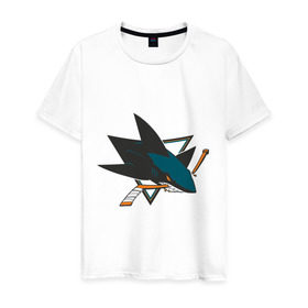 Мужская футболка хлопок с принтом San Jose Sharks в Санкт-Петербурге, 100% хлопок | прямой крой, круглый вырез горловины, длина до линии бедер, слегка спущенное плечо. | национальная хоккейная лига | нхл | сан хосе шаркс