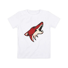Детская футболка хлопок с принтом Phoenix Coyotes в Санкт-Петербурге, 100% хлопок | круглый вырез горловины, полуприлегающий силуэт, длина до линии бедер | Тематика изображения на принте: nhl | phoenix coyotes | нхл | хоккей | хоккейная лига