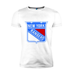 Мужская футболка премиум с принтом New York Rangers в Санкт-Петербурге, 92% хлопок, 8% лайкра | приталенный силуэт, круглый вырез ворота, длина до линии бедра, короткий рукав | Тематика изображения на принте: new york rangers | nhl | национальная хоккейная лига | нью йорк рейнджерс | хоккей | хоккейная лига
