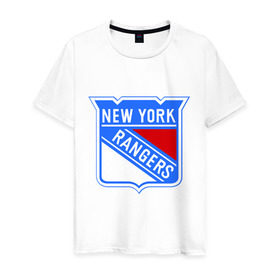 Мужская футболка хлопок с принтом New York Rangers в Санкт-Петербурге, 100% хлопок | прямой крой, круглый вырез горловины, длина до линии бедер, слегка спущенное плечо. | new york rangers | nhl | национальная хоккейная лига | нью йорк рейнджерс | хоккей | хоккейная лига