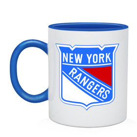 Кружка двухцветная с принтом New York Rangers в Санкт-Петербурге, керамика | объем — 330 мл, диаметр — 80 мм. Цветная ручка и кайма сверху, в некоторых цветах — вся внутренняя часть | new york rangers | nhl | национальная хоккейная лига | нью йорк рейнджерс | хоккей | хоккейная лига
