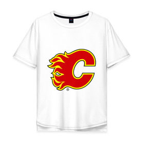 Мужская футболка хлопок Oversize с принтом Calgary Flames в Санкт-Петербурге, 100% хлопок | свободный крой, круглый ворот, “спинка” длиннее передней части | Тематика изображения на принте: calgary flames | nhl | гелери флеймс | нхл | хоккей | хоккейная лига