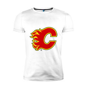 Мужская футболка премиум с принтом Calgary Flames в Санкт-Петербурге, 92% хлопок, 8% лайкра | приталенный силуэт, круглый вырез ворота, длина до линии бедра, короткий рукав | Тематика изображения на принте: calgary flames | nhl | гелери флеймс | нхл | хоккей | хоккейная лига