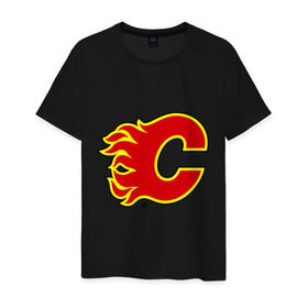 Мужская футболка хлопок с принтом Calgary Flames в Санкт-Петербурге, 100% хлопок | прямой крой, круглый вырез горловины, длина до линии бедер, слегка спущенное плечо. | Тематика изображения на принте: calgary flames | nhl | гелери флеймс | нхл | хоккей | хоккейная лига