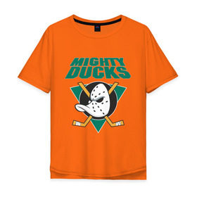Мужская футболка хлопок Oversize с принтом Anaheim Mighty Ducks в Санкт-Петербурге, 100% хлопок | свободный крой, круглый ворот, “спинка” длиннее передней части | anaheim mighty ducks | майти дакс | национальная лига калифорнии | хокей | хоккей