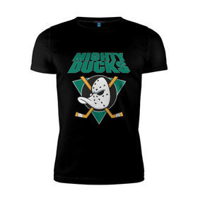 Мужская футболка премиум с принтом Anaheim Mighty Ducks в Санкт-Петербурге, 92% хлопок, 8% лайкра | приталенный силуэт, круглый вырез ворота, длина до линии бедра, короткий рукав | anaheim mighty ducks | майти дакс | национальная лига калифорнии | хокей | хоккей
