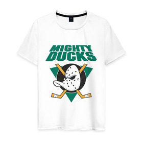 Мужская футболка хлопок с принтом Anaheim Mighty Ducks в Санкт-Петербурге, 100% хлопок | прямой крой, круглый вырез горловины, длина до линии бедер, слегка спущенное плечо. | Тематика изображения на принте: anaheim mighty ducks | майти дакс | национальная лига калифорнии | хокей | хоккей