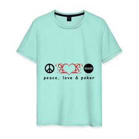 Мужская футболка хлопок с принтом Мир, Любовь и Покер в Санкт-Петербурге, 100% хлопок | прямой крой, круглый вырез горловины, длина до линии бедер, слегка спущенное плечо. | love | peace | poker | любовь | мир | покер