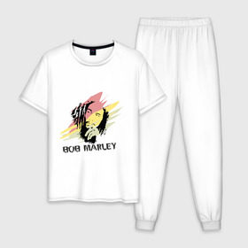 Мужская пижама хлопок с принтом Bob Marley в Санкт-Петербурге, 100% хлопок | брюки и футболка прямого кроя, без карманов, на брюках мягкая резинка на поясе и по низу штанин
 | 