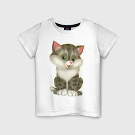 Детская футболка хлопок с принтом Волчонок в Санкт-Петербурге, 100% хлопок | круглый вырез горловины, полуприлегающий силуэт, длина до линии бедер | кот | кошка