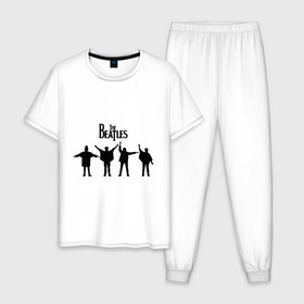 Мужская пижама хлопок с принтом The Beatles(3) в Санкт-Петербурге, 100% хлопок | брюки и футболка прямого кроя, без карманов, на брюках мягкая резинка на поясе и по низу штанин
 | beatles | lennon | битлз | битлс | битлы | леннон