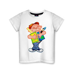 Детская футболка хлопок с принтом Мальчик-ученик в Санкт-Петербурге, 100% хлопок | круглый вырез горловины, полуприлегающий силуэт, длина до линии бедер | мальчик | учебники | ученик | школьник