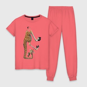 Женская пижама хлопок с принтом Мадагаскар (10) в Санкт-Петербурге, 100% хлопок | брюки и футболка прямого кроя, без карманов, на брюках мягкая резинка на поясе и по низу штанин | madagascar | жираф | мадагаскар