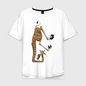 Мужская футболка хлопок Oversize с принтом Мадагаскар (10) в Санкт-Петербурге, 100% хлопок | свободный крой, круглый ворот, “спинка” длиннее передней части | madagascar | жираф | мадагаскар