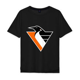 Мужская футболка хлопок Oversize с принтом Pittsburgh Penguins в Санкт-Петербурге, 100% хлопок | свободный крой, круглый ворот, “спинка” длиннее передней части | nhl | pittsburgh penguins | нхл | фк 	pittsburgh penguins | хоккейный клуб pittsburgh penguins