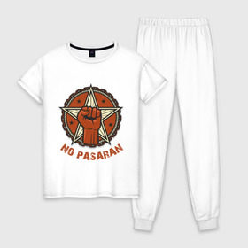Женская пижама хлопок с принтом No Pasaran в Санкт-Петербурге, 100% хлопок | брюки и футболка прямого кроя, без карманов, на брюках мягкая резинка на поясе и по низу штанин | cuba | no pasaran | гевара | куба | но пасаран | революция | свобода | че
