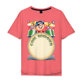 Мужская футболка хлопок Oversize с принтом Cool Drummer в Санкт-Петербурге, 100% хлопок | свободный крой, круглый ворот, “спинка” длиннее передней части | Тематика изображения на принте: барабанщик | музыка | музыкант | ударник