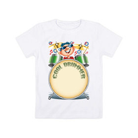 Детская футболка хлопок с принтом Cool Drummer в Санкт-Петербурге, 100% хлопок | круглый вырез горловины, полуприлегающий силуэт, длина до линии бедер | барабанщик | музыка | музыкант | ударник