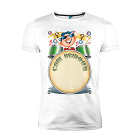 Мужская футболка премиум с принтом Cool Drummer в Санкт-Петербурге, 92% хлопок, 8% лайкра | приталенный силуэт, круглый вырез ворота, длина до линии бедра, короткий рукав | Тематика изображения на принте: барабанщик | музыка | музыкант | ударник