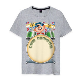 Мужская футболка хлопок с принтом Cool Drummer в Санкт-Петербурге, 100% хлопок | прямой крой, круглый вырез горловины, длина до линии бедер, слегка спущенное плечо. | барабанщик | музыка | музыкант | ударник
